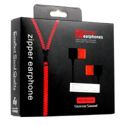 Zipper Earphone Stereo Sound with Mic (Red)